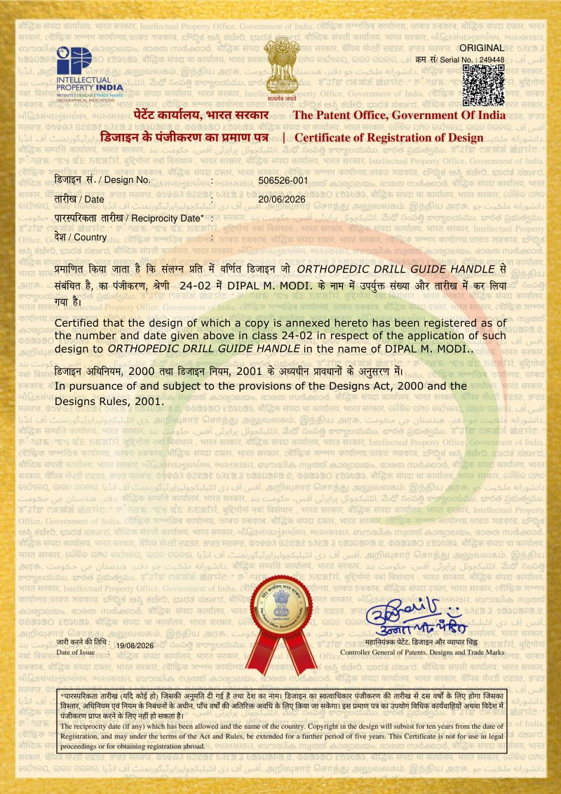 Design Registration – Orthopedic Drill Guide Handle – Shrishriji Medisys Ltd