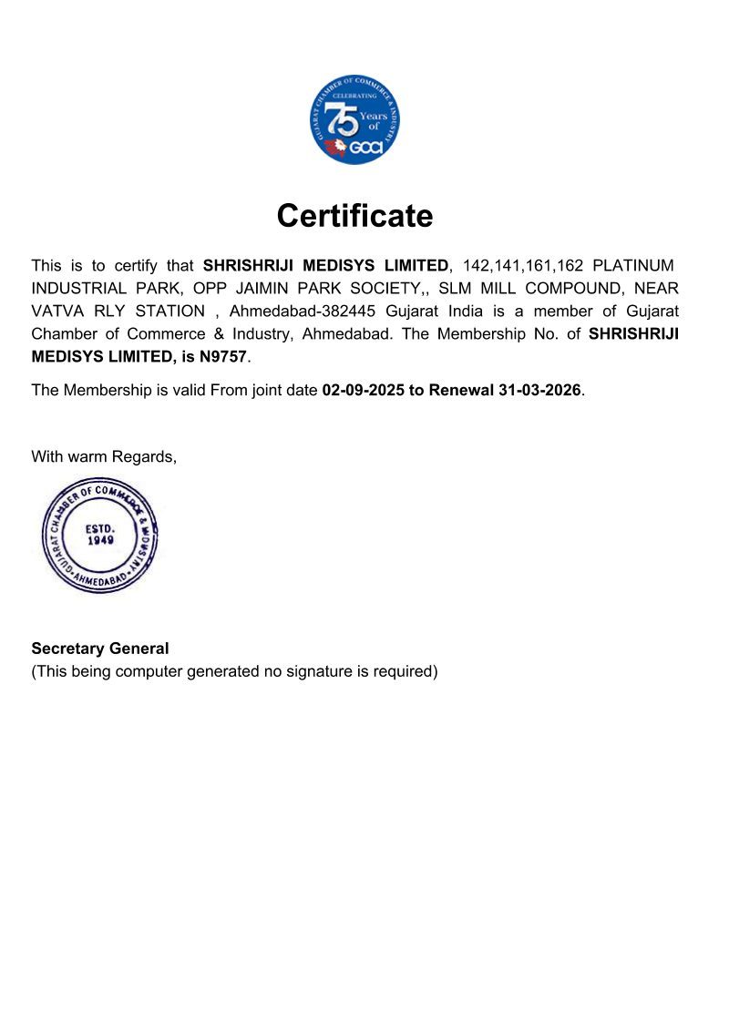 GCCI Membership Certificate – Shrishriji Medisys Ltd