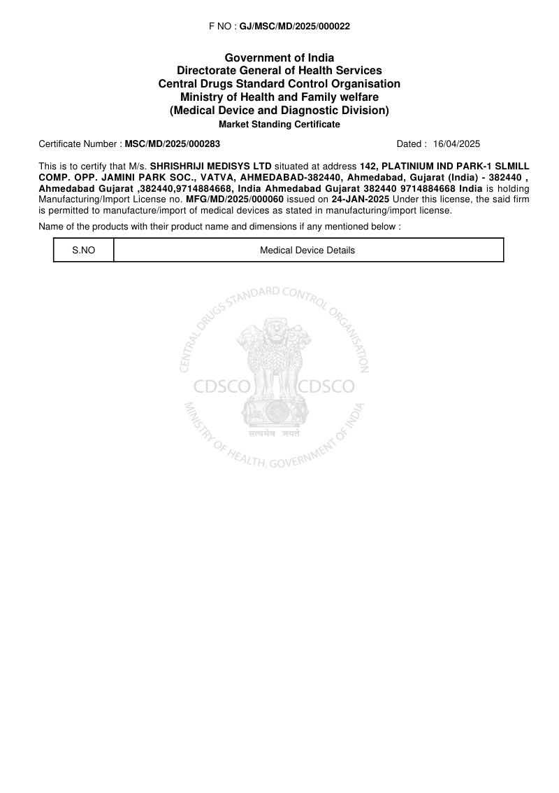Market Standing Certificate (Instruments) – Shrishriji Medisys Ltd