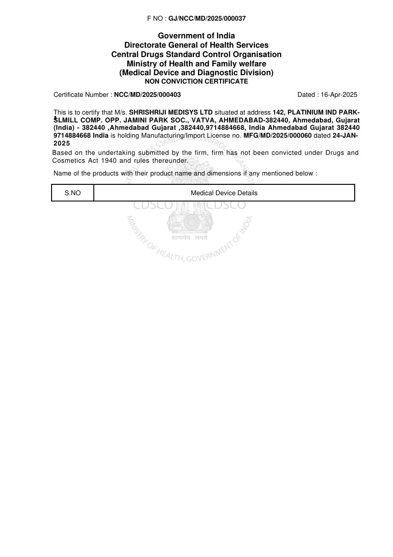 Non-Conviction Certificate (Instruments) – Shrishriji Medisys Ltd