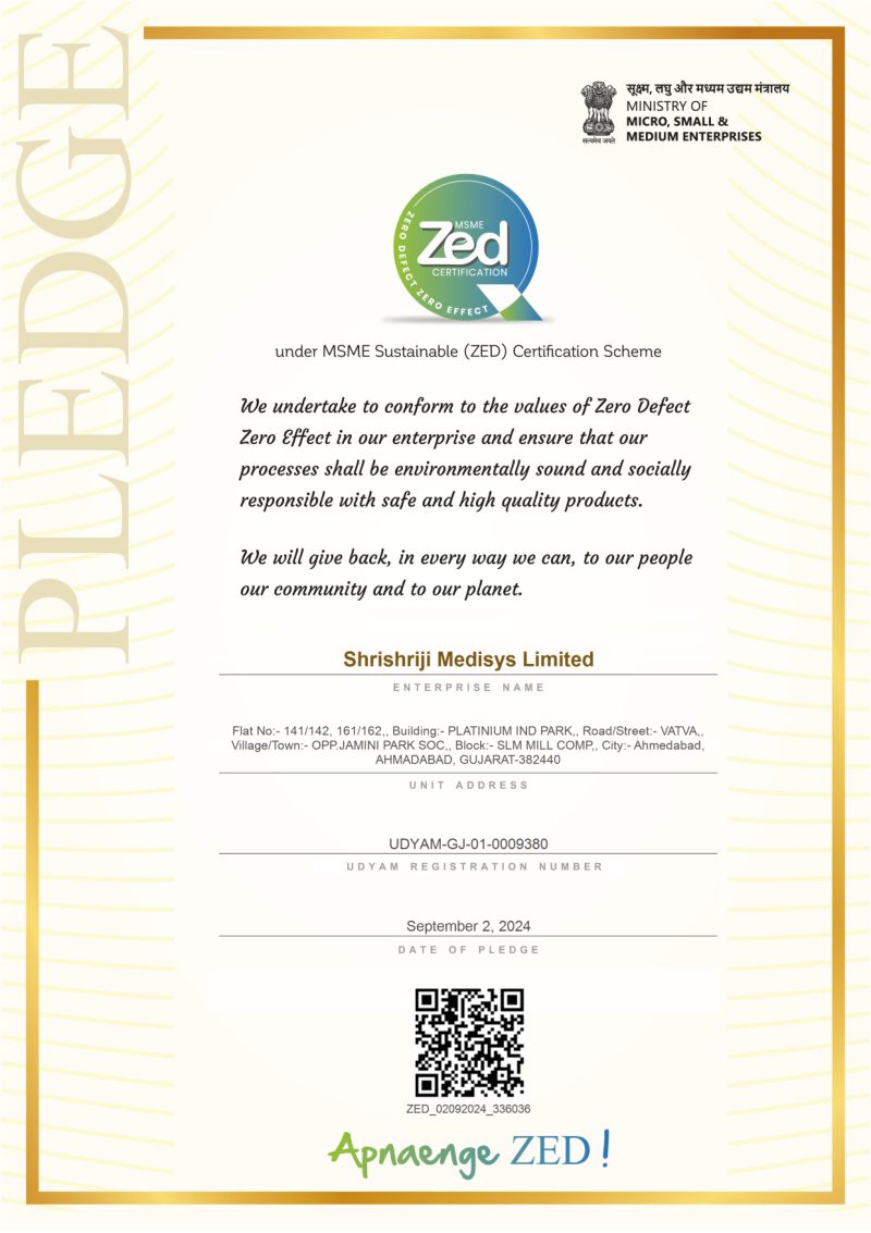 ZED Pledge Certificate (MSME) – Shrishriji Medisys Ltd