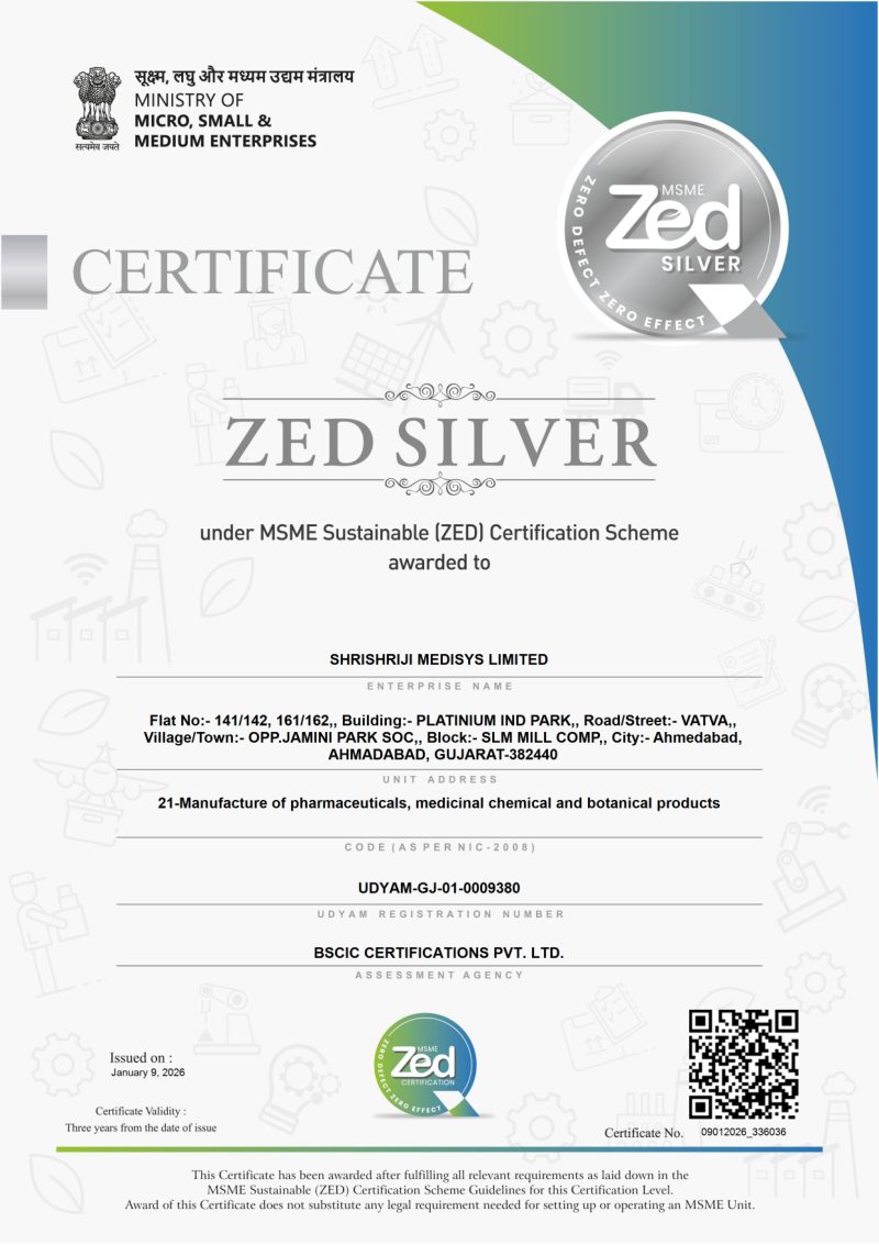 ZED Silver Certification (MSME) – Shrishriji Medisys Ltd